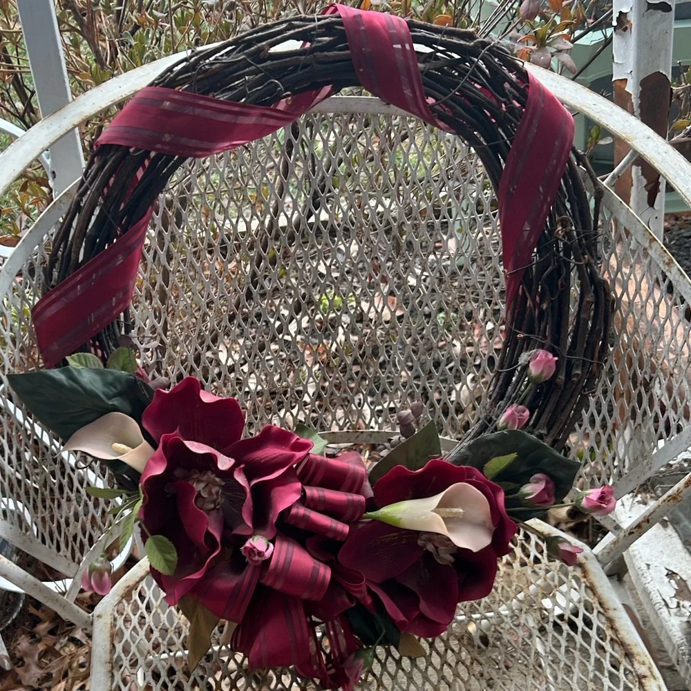 Burgundy Magnolias and Pink Cala Lilies Wreath